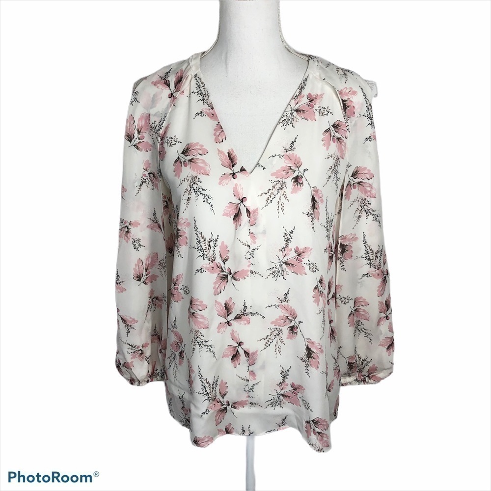 Kobi Halperin Silk Pink Floral Blouse Small White Shirt Top